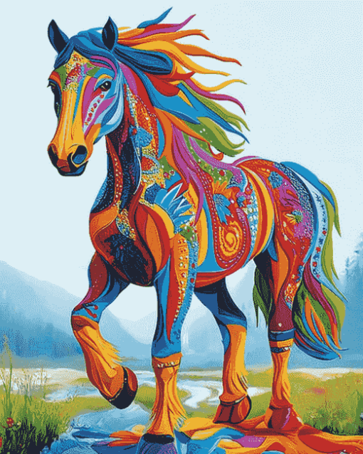 Colorful Tribal Horse Painting Diamond Painting