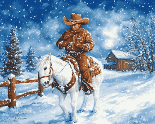 Cowboy Snowman Winter Wonderland Diamond Painting