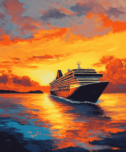 Cruise Ship Sunset Seascape Diamond Painting