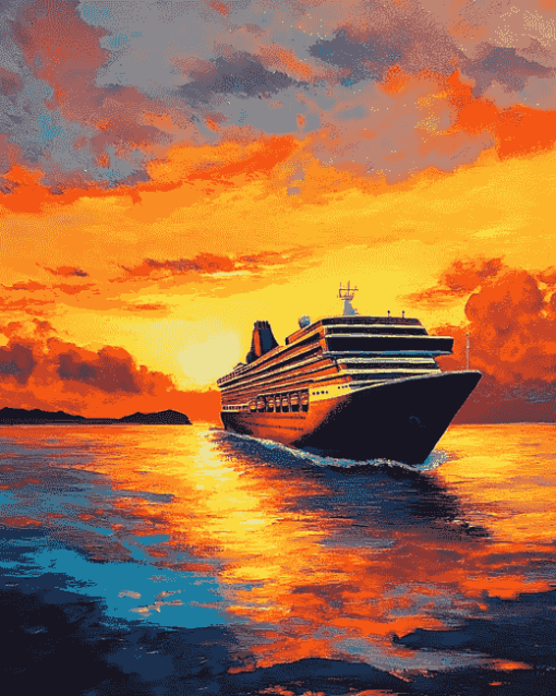 Cruise Ship Sunset Seascape Diamond Painting