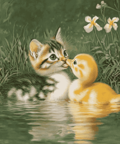 Cute Animals Duck and Cat Diamond Painting