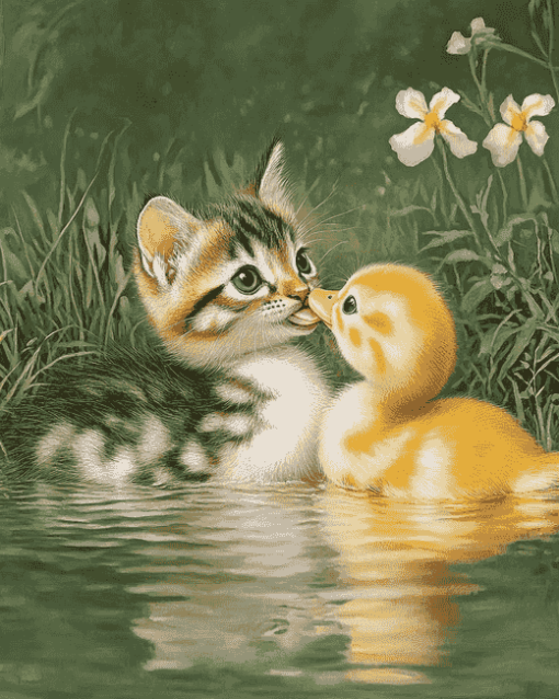 Cute Animals Duck and Cat Diamond Painting