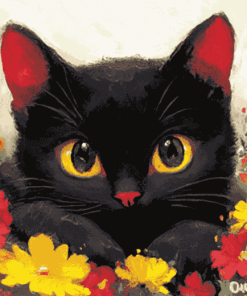 Cute Black Kitties with Flowers Diamond Painting