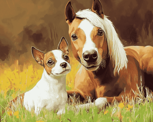 Cute Dog and Horse Diamond Painting