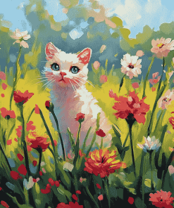 Cute Floral Cat Diamond Painting