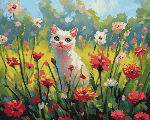 Cute Floral Cat Diamond Painting