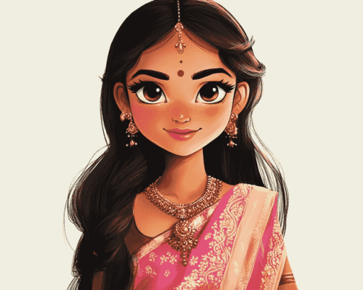 Cute Indian Girl Cartoon Diamond Painting