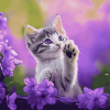 Cute Kitten with Purple Blooms Diamond Painting