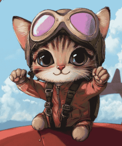 Cute Pilot Kitty Diamond Painting