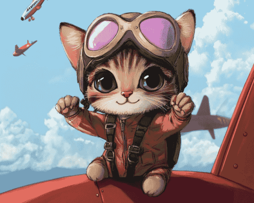 Cute Pilot Kitty Diamond Painting