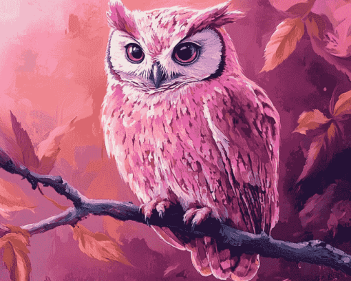 Cute Pink Bird Owl Diamond Painting