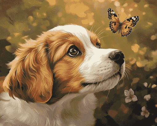 Cute Puppy Butterfly Diamond Painting