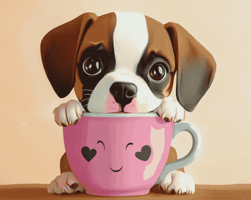 Cute Puppy in a Cup Diamond Painting