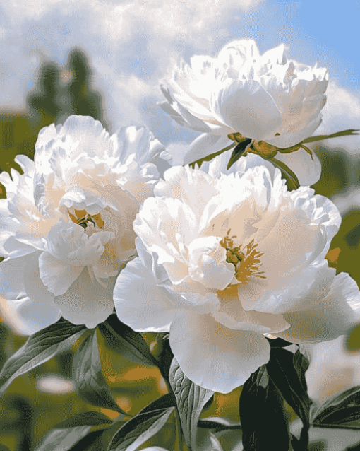 Cute White Peony Blossoms Diamond Painting