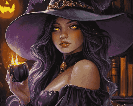 Cute Witch Halloween Fantasy Diamond Painting