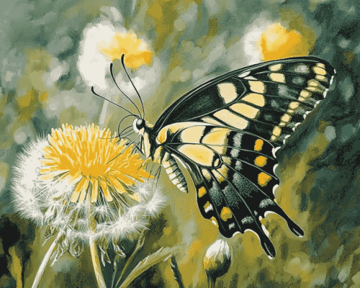 Dandelion and Butterfly Diamond Painting