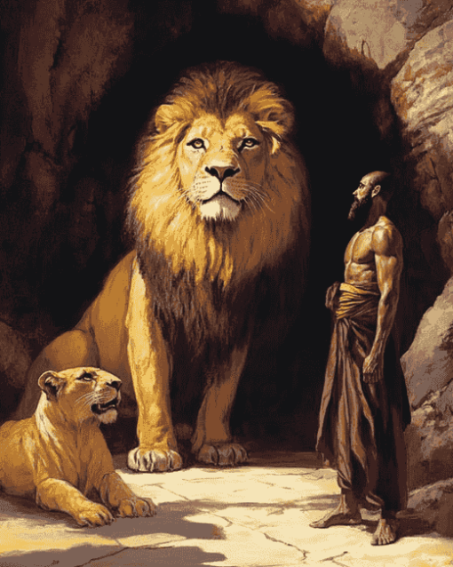 Daniel In The Lions Den Vintage Diamond Painting