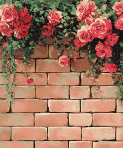 Dark Pink Floral Bricks Diamond Painting