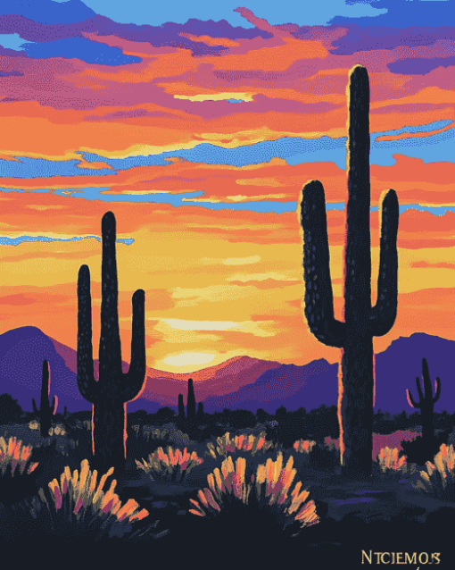 Desert Sunset Saguaro National Park Diamond Painting