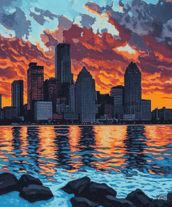 Detroit Skyline at Sunset Diamond Painting