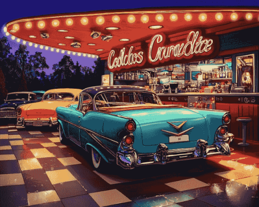 Dinners and Classic Cars Diamond Painting