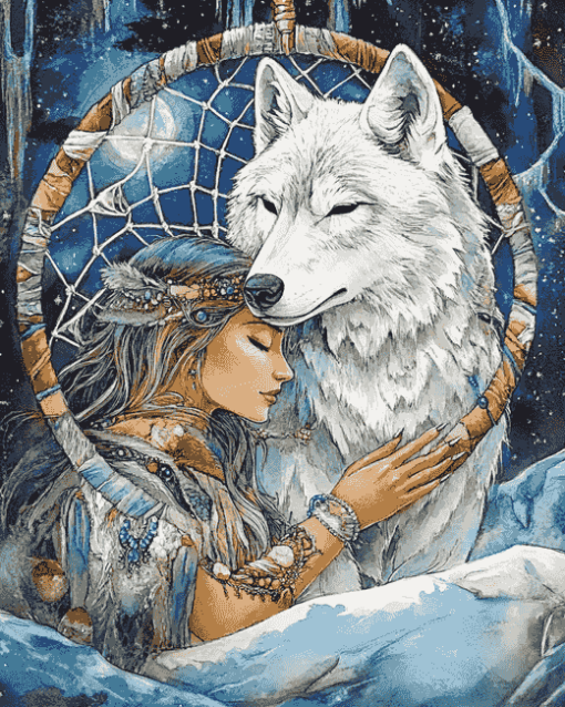 Dream Catcher Wolves Diamond Painting