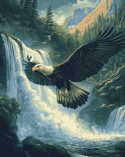 Eagles and Waterfalls Wildlife Diamond Painting