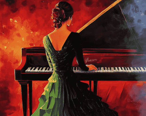 Elegant Lady Playing Piano Diamond Painting