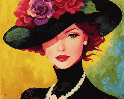 Elegant Lady in Hat Diamond Painting