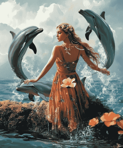 Elegant Woman with Dolphins Diamond Painting