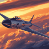 F86 Sabre Jet at Sunset Diamond Painting