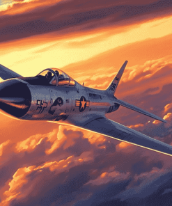 F86 Sabre Jet at Sunset Diamond Painting