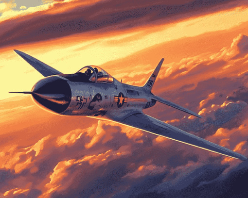 F86 Sabre Jet at Sunset Diamond Painting