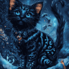 Fantasy Blue Black Kitty Diamond Painting