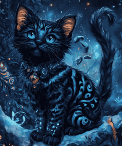 Fantasy Blue Black Kitty Diamond Painting