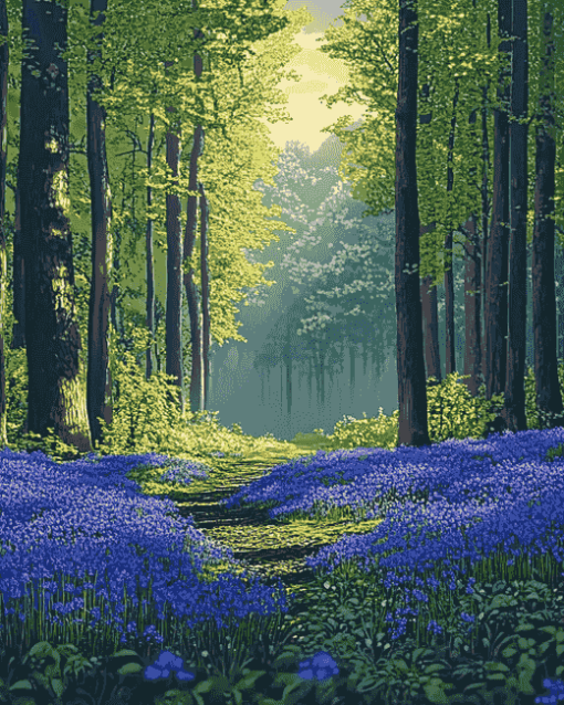 Fantasy Bluebells Forest Diamond Painting