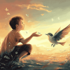 Fantasy Boy and Bird Scene Diamond Painting