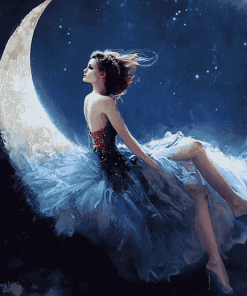 Fantasy Girl on Crescent Moon Diamond Painting