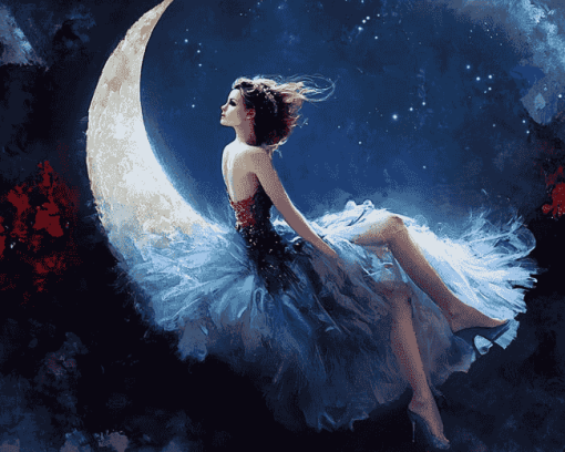 Fantasy Girl on Crescent Moon Diamond Painting