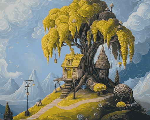 Fantasy Treehouse Landscape Diamond Painting