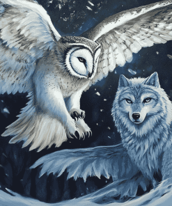 Fantasy Wolf and Owl Diamond Painting