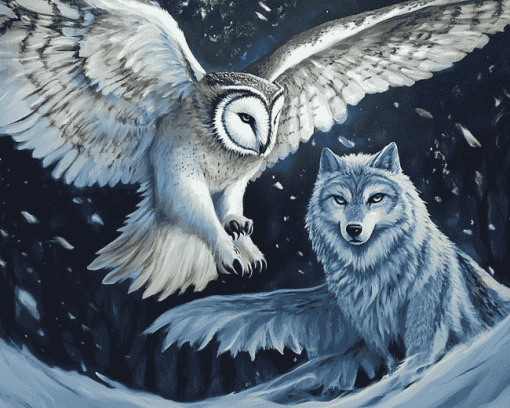 Fantasy Wolf and Owl Diamond Painting