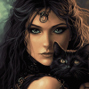 Fantasy Woman with Black Cat Diamond Painting