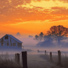 Farm Misty Sunrise Scenery Diamond Painting