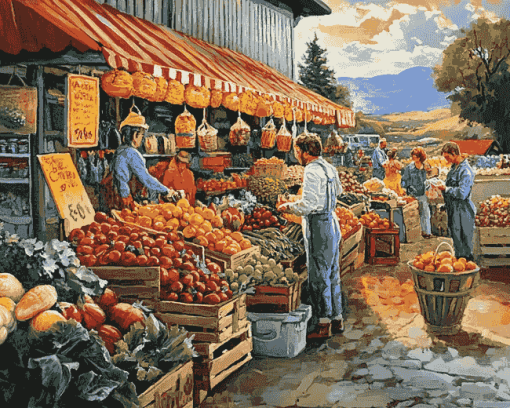 Farmers Market Scene Diamond Painting