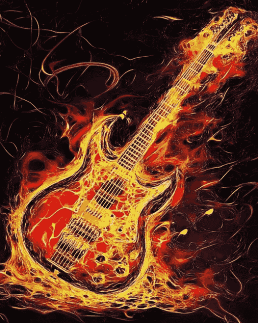 Fiery Guitar Diamond Painting