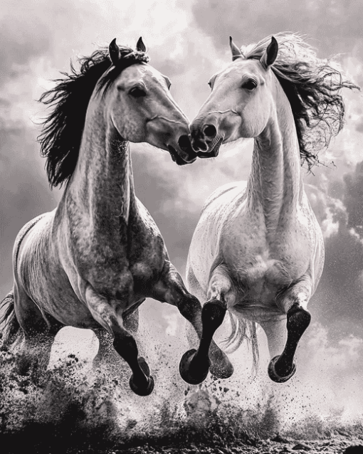 Fighting Horses Monochrome Diamond Painting