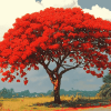 Flamboyant Tree Landscape Diamond Painting