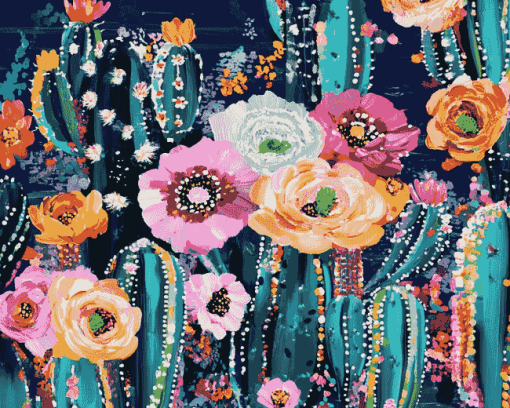 Floral Cactus Blossoms Diamond Painting