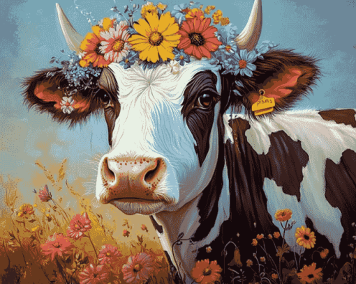 Floral Cow Diamond Painting